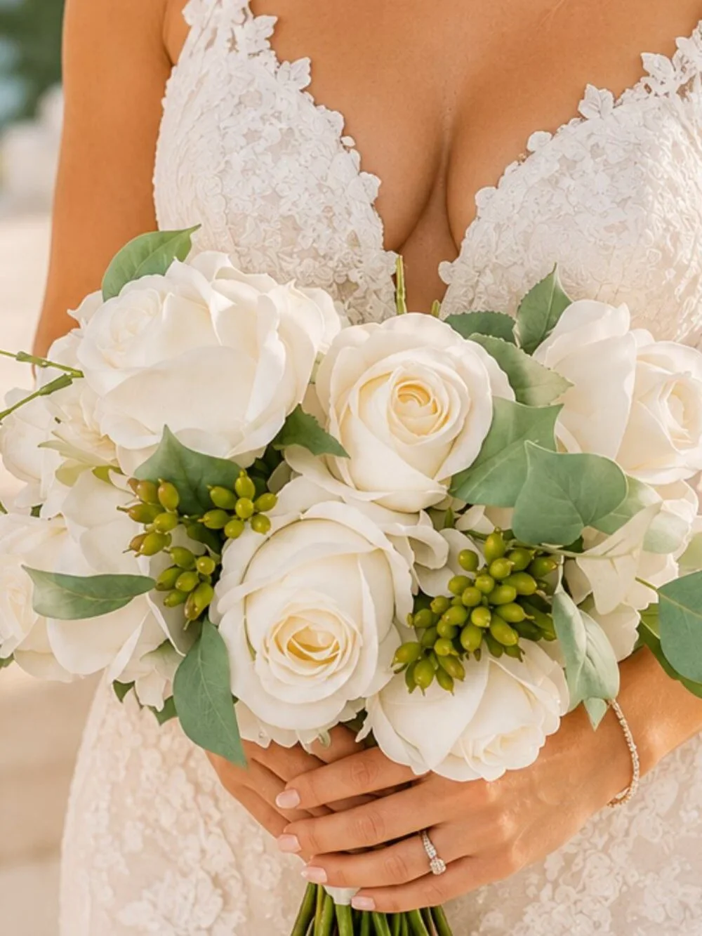 Custom Made Realistic Wedding  Bouquet Silk Roses, Sage & Eucalyptus Greenery